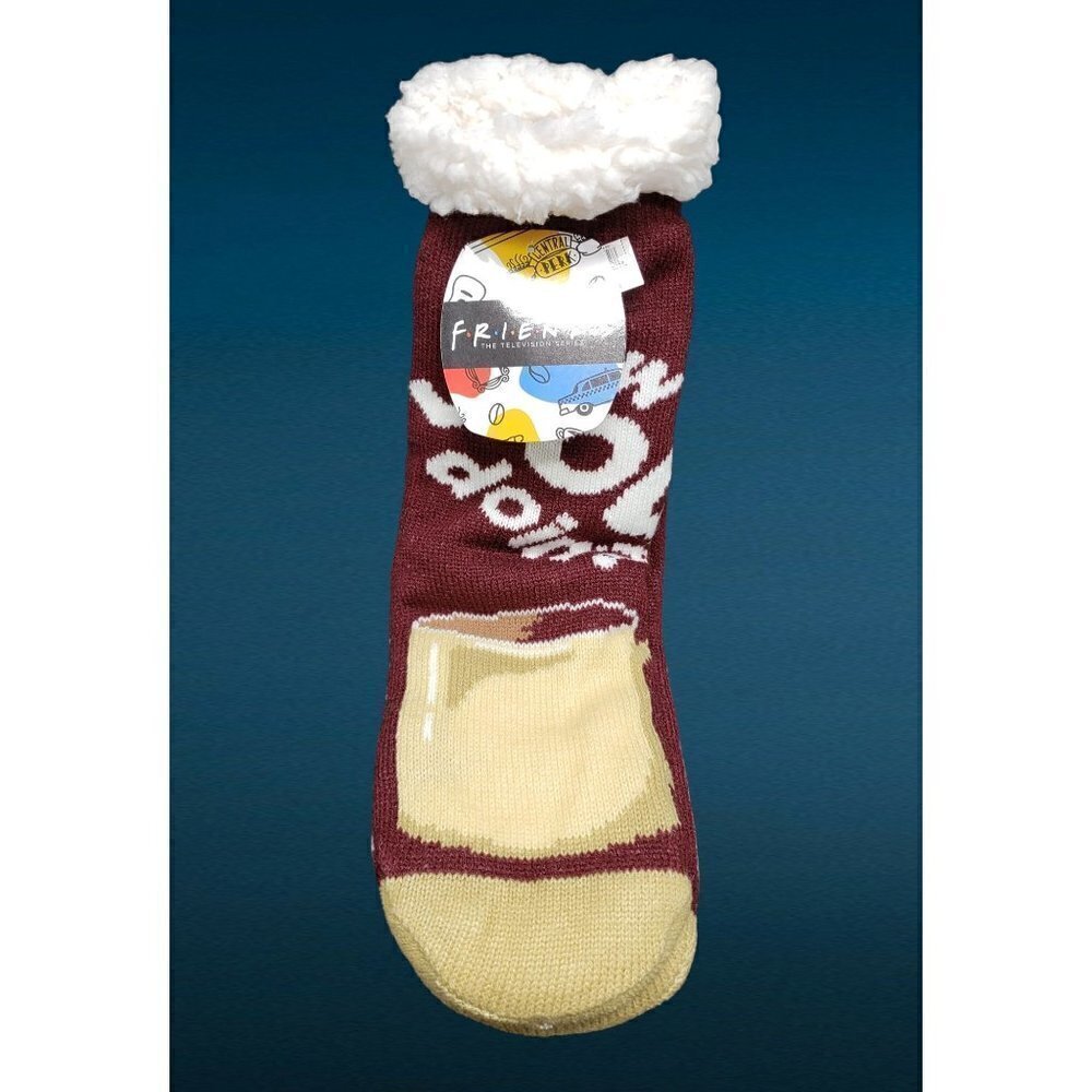 NWT FRIENDS Slipper Socks Sherpa Lined No Slip Grips Cushioned Central Perk 1 SZ